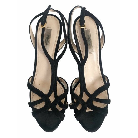 Prada Black Suede Open-Toe Platform Strappy Sandals 7 - Picture 2 of 11